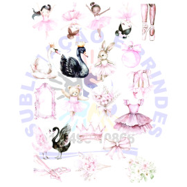 Cartela Termocolante Aplique A4 Estampa Digital LITTLE BALLERINA BAILARINA AQUARELA 2