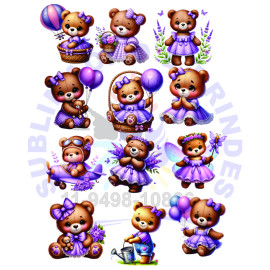 Cartela Termocolante Aplique A4 Estampa Digital URSINHA LILAS 2